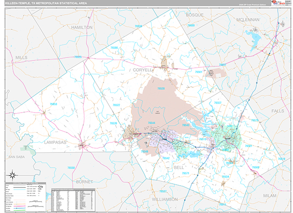 Killeen-Temple Metro Area Wall Map